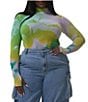 AFRM Plus Size Zadie Watercolor Floral Print Mock Neck Long Sleeve Mesh Top, Color:Sunblur Blossom - Image 1