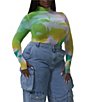 AFRM Plus Size Zadie Watercolor Floral Print Mock Neck Long Sleeve Mesh Top, Color:Sunblur Blossom - Image 3