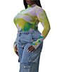 AFRM Plus Size Zadie Watercolor Floral Print Mock Neck Long Sleeve Mesh Top, Color:Sunblur Blossom - Image 4