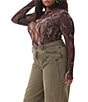 AFRM Plus Zadie Snake Print Mock Neck Long Sleeve Mesh Top, Color:Places Umber Snake - Image 1