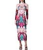 AFRM Shailene Feather Printed Turtleneck Long Sleeve Midi Dress, Color:Spring Feather - Image 1