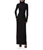 AFRM Shailene Flocked Mesh Mock Neck Long Sleeve Midi Dress, Color:Noir - Image 1