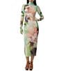 AFRM Shailene Floral Placed Print Turtleneck Long Sleeve Midi Dress, Color:Sunbeam Floral - Image 1