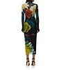 AFRM Shailene Floral Print Turtleneck Long Sleeve Bodycon Midi Mesh Dress, Color:Citron Blossom - Image 2