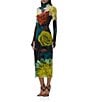 AFRM Shailene Floral Print Turtleneck Long Sleeve Bodycon Midi Mesh Dress, Color:Citron Blossom - Image 4
