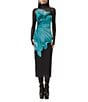 AFRM Shailene Floral Print Turtleneck Long Sleeve Mesh Midi Dress, Color:Teal Flower - Image 1