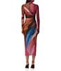 AFRM Shailene Lotus Leaf Print Turtleneck Long Sleeve Mesh Midi Dress, Color:Earthen Leaf Lotus - Image 2
