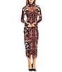 AFRM Shailene Mesh Printed Turtle Neck Long Sleeve Midi Dress, Color:Burgundy Chain - Image 1