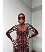AFRM Shailene Mesh Printed Turtle Neck Long Sleeve Midi Dress, Color:Burgundy Chain - Image 6