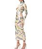 Color:Soft Linear Abstract - Image 4 - Shailene Printed Foil Mesh Turtleneck Long Sleeve Midi Dress