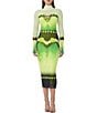 Color:Lime Floral - Image 1 - Shailene Printed Mesh Turtleneck Long Sleeve Midi Dress