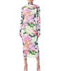 Color:Spring Blossom - Image 1 - Shailene Printed Mesh Turtleneck Long Sleeve Midi Dress