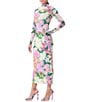 Color:Spring Blossom - Image 3 - Shailene Printed Mesh Turtleneck Long Sleeve Midi Dress