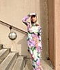 Color:Spring Blossom - Image 5 - Shailene Printed Mesh Turtleneck Long Sleeve Midi Dress