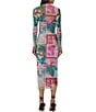 AFRM Shailene Tropical Postcard Print Mock Neck Long Sleeve Fitted Midi Dress, Color:Tropical Postcard - Image 2