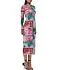 AFRM Shailene Tropical Postcard Print Mock Neck Long Sleeve Fitted Midi Dress, Color:Tropical Postcard - Image 4