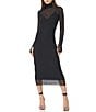 AFRM Shailene Turtleneck Long Sleeve Mesh Midi Dress, Color:Noir - Image 4