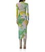 AFRM Shailene Watercolor Print Mesh Turtleneck Long Sleeve Midi Dress, Color:Sunblur Blossom - Image 2