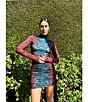 Color:Fig Snake - Image 6 - Signe Snake Print Mock Neck Long Sleeve Ruched Skirt Mini Dress