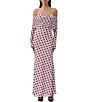 AFRM Thelma Dot Print Off-The-Shoulder Long Sleeve Mesh Maxi Dress, Color:Rose Dot - Image 1