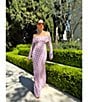 AFRM Thelma Dot Print Off-The-Shoulder Long Sleeve Mesh Maxi Dress, Color:Rose Dot - Image 6