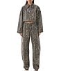 AFRM Wrenley Leopard Print Canvas Contrast Point Collar Long Sleeve Oversize Boxy Crop Jacket, Color:Camo Leopard - Image 4