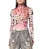 AFRM Zadie Butterfly Printed Mock Neck Long Sleeve Mesh Top - Image 1