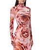 AFRM Zadie Coordinating Floral Print Mock Neck Long Sleeve Top, Color:Peach Roses - Image 4