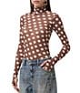 AFRM Zadie Dot Print Mock Neck Long Sleeve Mesh Top, Color:Chocolate Halo Dot - Image 1