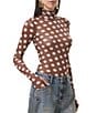 AFRM Zadie Dot Print Mock Neck Long Sleeve Mesh Top, Color:Chocolate Halo Dot - Image 3
