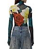 AFRM Zadie Floral Print Mock Neck Long Sleeve Mesh Top, Color:Cirtron Blossom - Image 2