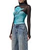AFRM Zadie Flower Print Mock Neck Long Sleeve Mesh Top, Color:Teal Flower - Image 3