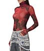 AFRM Zadie Holiday Rose Printed Mock Neck Long Sleeve Mesh Top - Image 1
