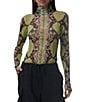 AFRM Zadie Snake Print Mock Neck Long Sleeve Mesh Top, Color:Lime Snake - Image 1