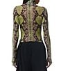AFRM Zadie Snake Print Mock Neck Long Sleeve Mesh Top, Color:Lime Snake - Image 2