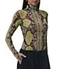 AFRM Zadie Snake Print Mock Neck Long Sleeve Mesh Top, Color:Lime Snake - Image 3