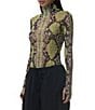 AFRM Zadie Snake Print Mock Neck Long Sleeve Mesh Top, Color:Lime Snake - Image 4