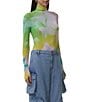 AFRM Zadie Watercolor Print Mock Neck Long Sleeve Mesh Top, Color:Sunblur Blossom - Image 3