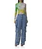 AFRM Zadie Watercolor Print Mock Neck Long Sleeve Mesh Top, Color:Sunblur Blossom - Image 5