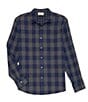 Color:Navy - Image 1 - Age Of Wisdom Reversible Gingham Long Sleeve Woven Shirt