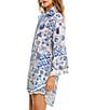 Agua Bendita Chrissy Azure Printed Point Collar 3/4 Sleeve Button Down Shirt, Color:Multi - Image 2