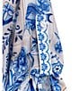 Agua Bendita Chrissy Azure Printed Point Collar 3/4 Sleeve Button Down Shirt, Color:Multi - Image 5