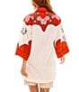 Agua Bendita Chrissy Nopal Floral Embroidered Point Collar 3/4 Sleeve Button Up Top, Color:Multi - Image 2