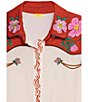 Agua Bendita Chrissy Nopal Floral Embroidered Point Collar 3/4 Sleeve Button Up Top, Color:Multi - Image 4