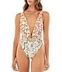 Color:Multi - Image 1 - Ina Seed Plunge V-Neck One Piece Swimsuit