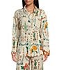 Agua Bendita Keshi Nopal Crinkle Woven Desert Print Collar Long Sleeve Button Front Top, Color:Multi - Image 1