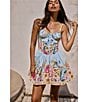 Agua Bendita Spring Blush Floral Print V-Neck Structured Bodice Sleeveless Mini Dress, Color:Multi - Image 5