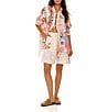 Agua Bendita Swan Meraki Floral Print Collar Neck Long Sleeve Tie Front Shirt, Color:Multi - Image 1