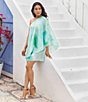Color:Jade - Image 4 - One Shoulder Long Sleeve Tie Dye Popover Mini Dress