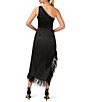 Color:Black - Image 2 - One Shoulder Sleeveless Asymmetrical Feather Hem Dress